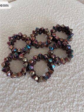 Set of 6 Iridescent Purple Beaded Napkin Rings Wedding Table Decor Boho Glam
